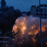 Aftermath of an Israeli strike on a building in the Chiyah district of Beirut's southern suburbs